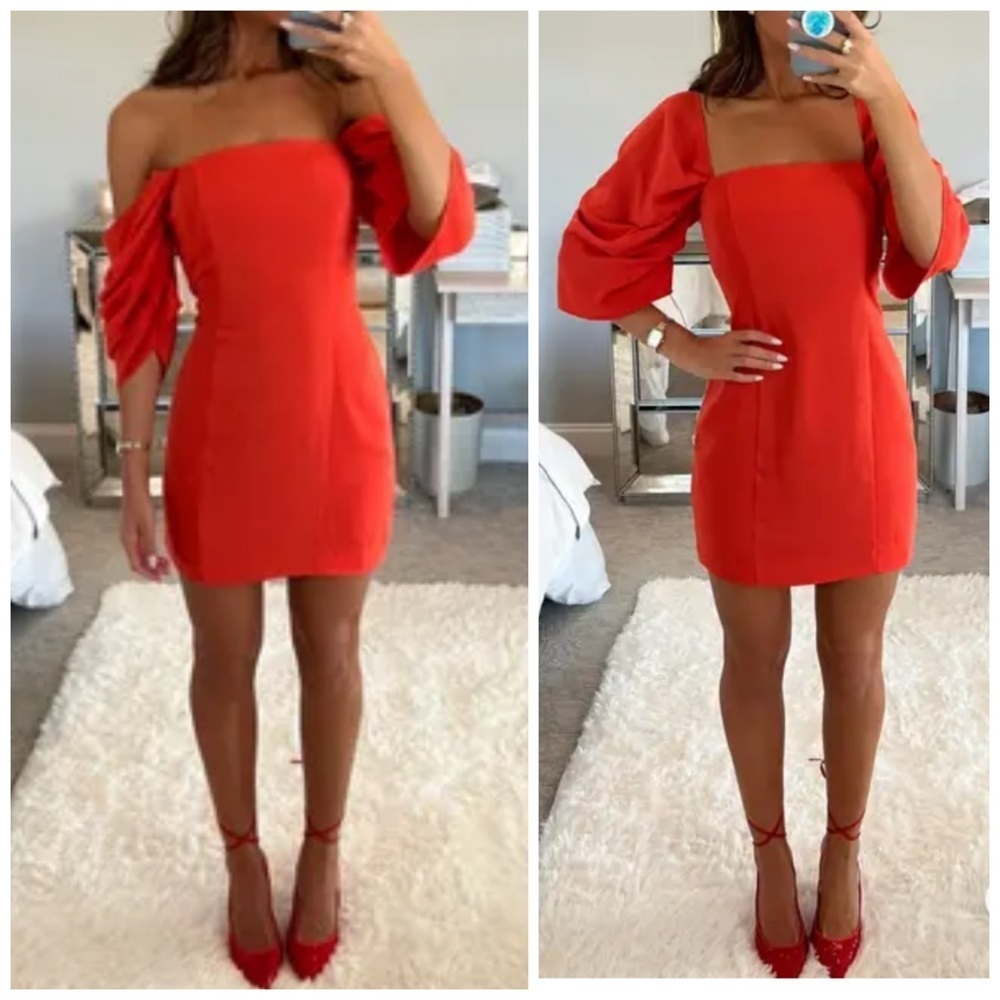 BOSKEMPER Off the Shoulder Square Neckline Mini Dress XS Red